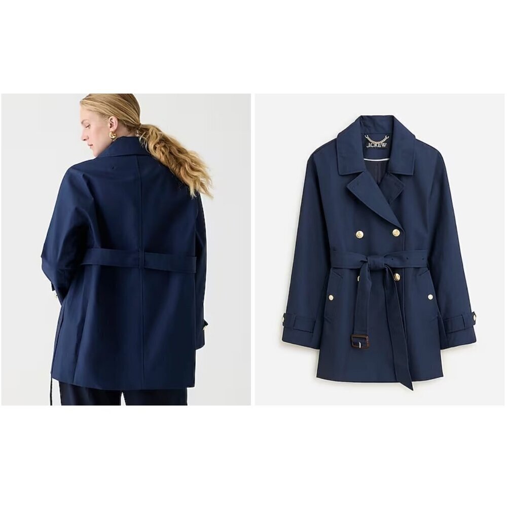 J.Crew $298 Short Trench Coat Navy Bllue Size XXS BJ979 - Picture 2 of 8